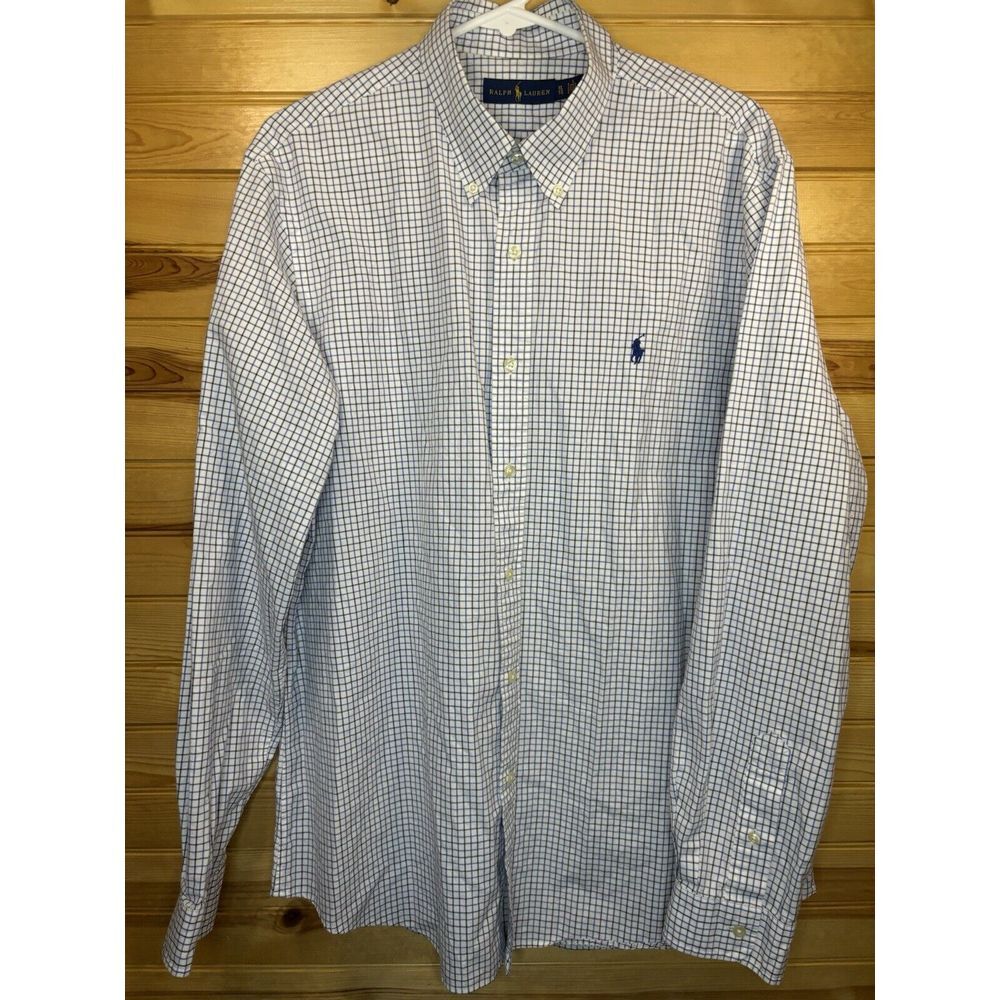 Ralph Lauren‎ Men's XL Blue & White Oxford Check Long Sleeve Button Down Shirt - Picture 2 of 8